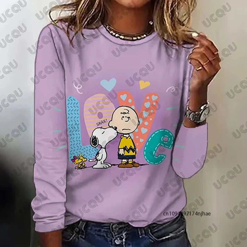 Autumn Winter New Cartoon Snoopy Print Women's Long Sleeve GlowCart