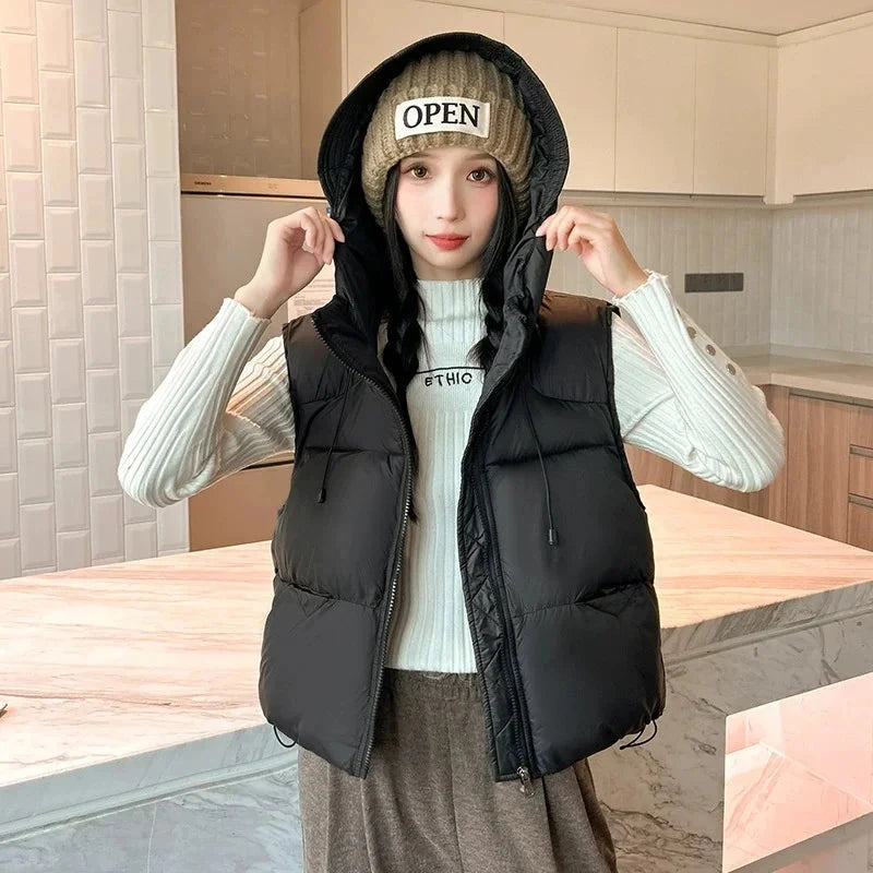 2025New Autumn Winter Down Cotton Vest Jacket Women Sleevele GlowCart