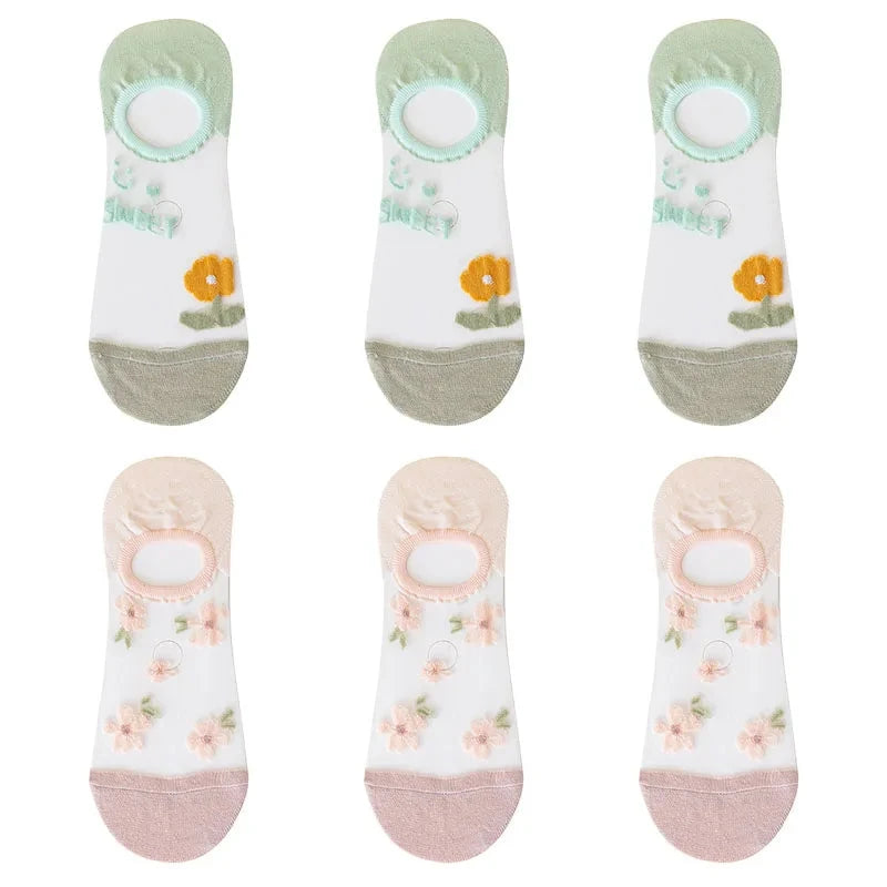 6Pairs Cute Small Flower Sheer Women's Socks Soft & GlowCart