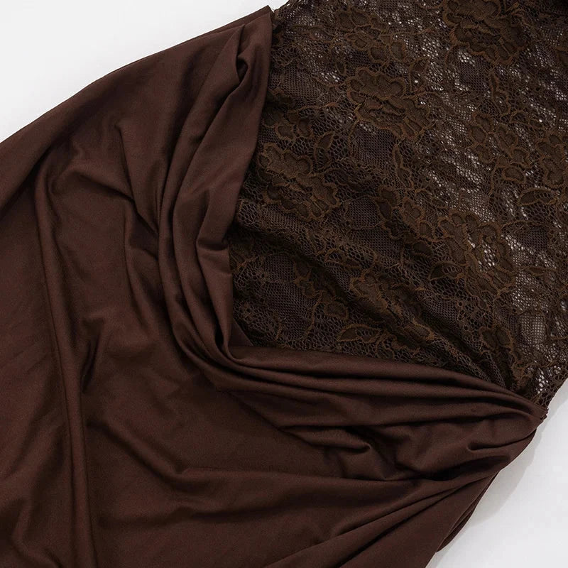 Mozision One Shoulder Lace See Through Sexy Maxi Dress Women GlowCart