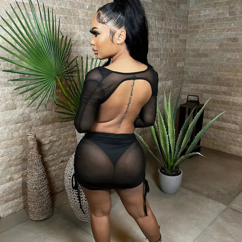 Sexy Mesh Deep V Elastic Dress Halter Elegant Chic Vintage GlowCart