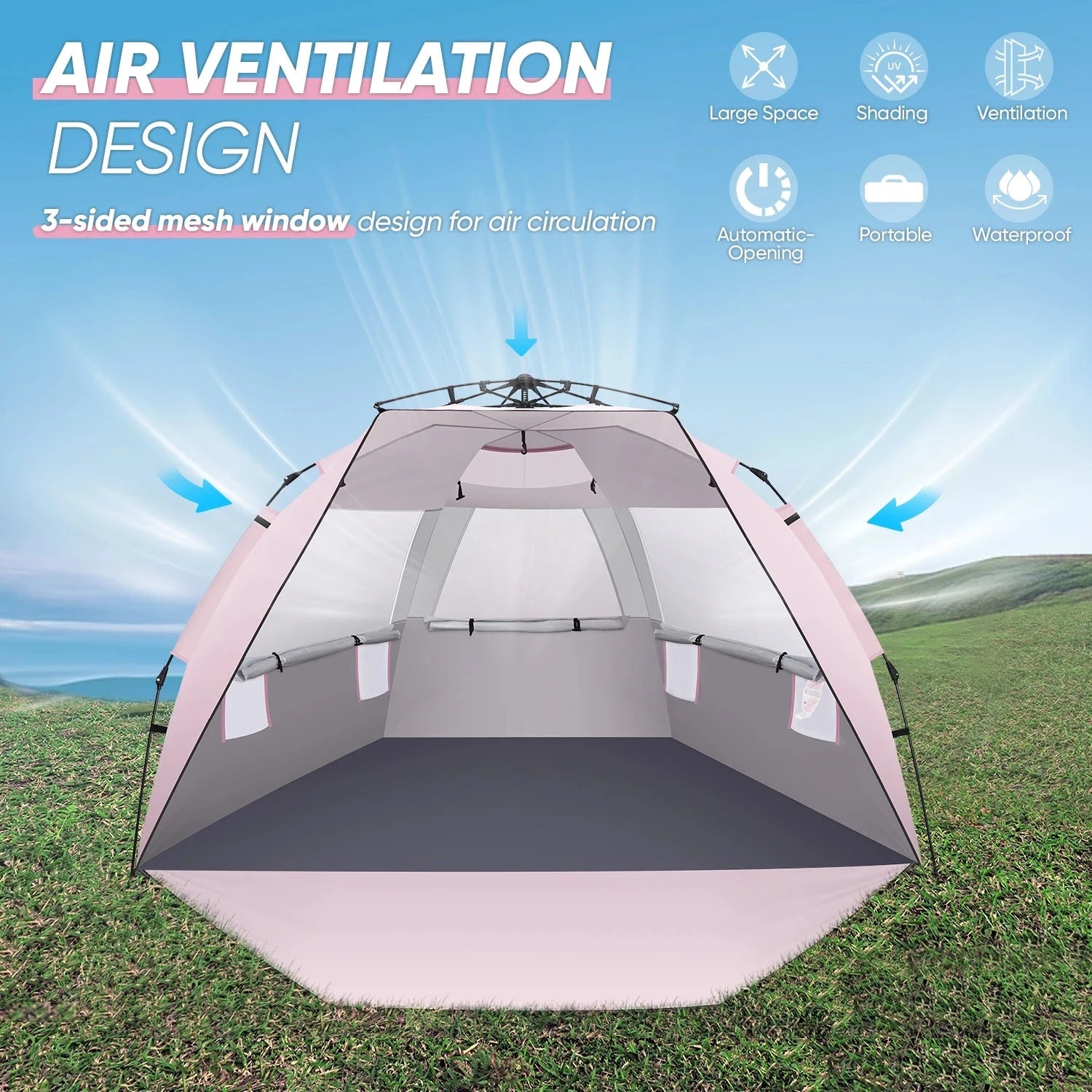 Beach Tent Sun Shelter Pop up Beach Tent Canopy for 4/5/6 GlowCart