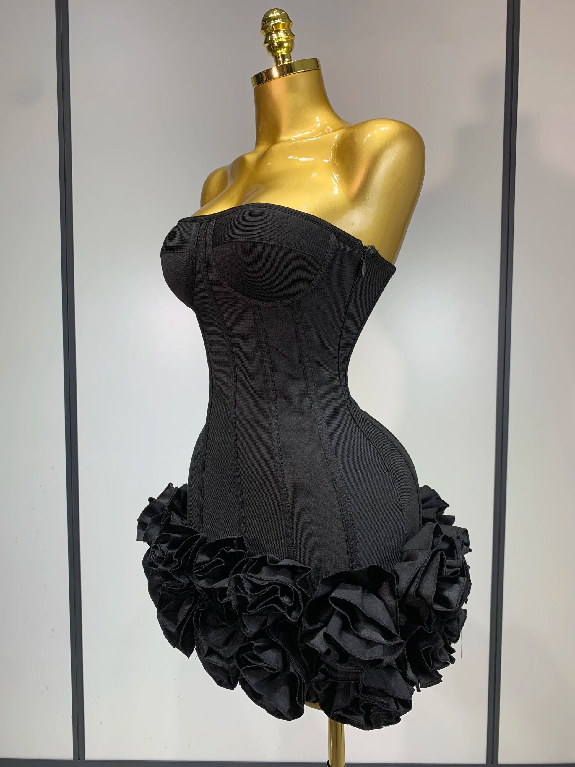 Women Evening Bandage Dress Strapless Bodycon Flowers Mini Celebrity Sexy Birthday Party Dresses Photo Shoot Nightclub Outfit GlowCart