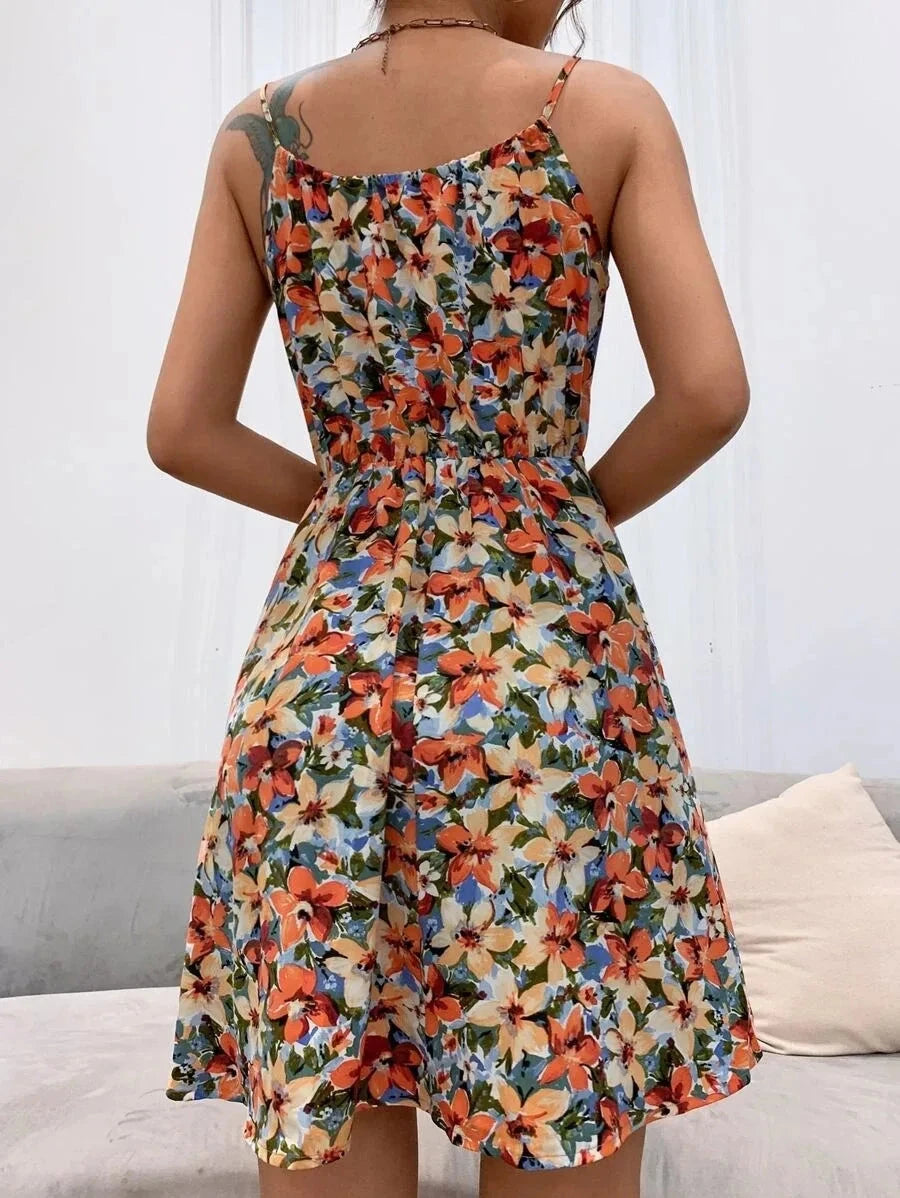 Sexy Floral Print Short Dress Women Summer Fashion Black GlowCart