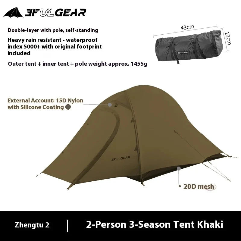 3F UL GEAR 2 Person Camping Tent Ultralight Waterproof GlowCart