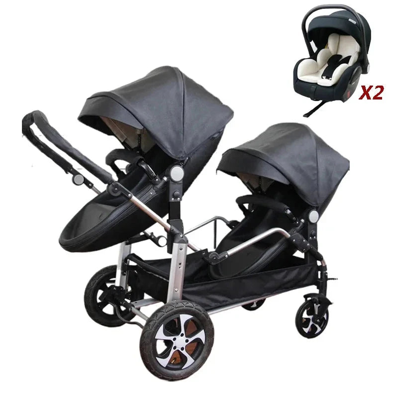 NEW Twins baby stroller 2 in 1 foldable two children PU leather waterproof stroller Double baby carriage twin strollers for 2 GlowCart