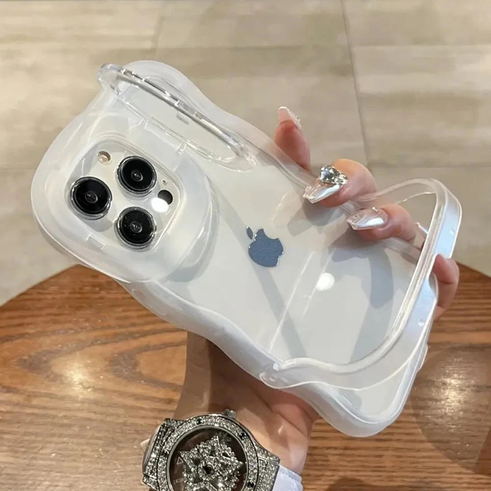 2IN1 Folding Stand Wave Clear Phone Case For iPhone 16 15 11 GlowCart