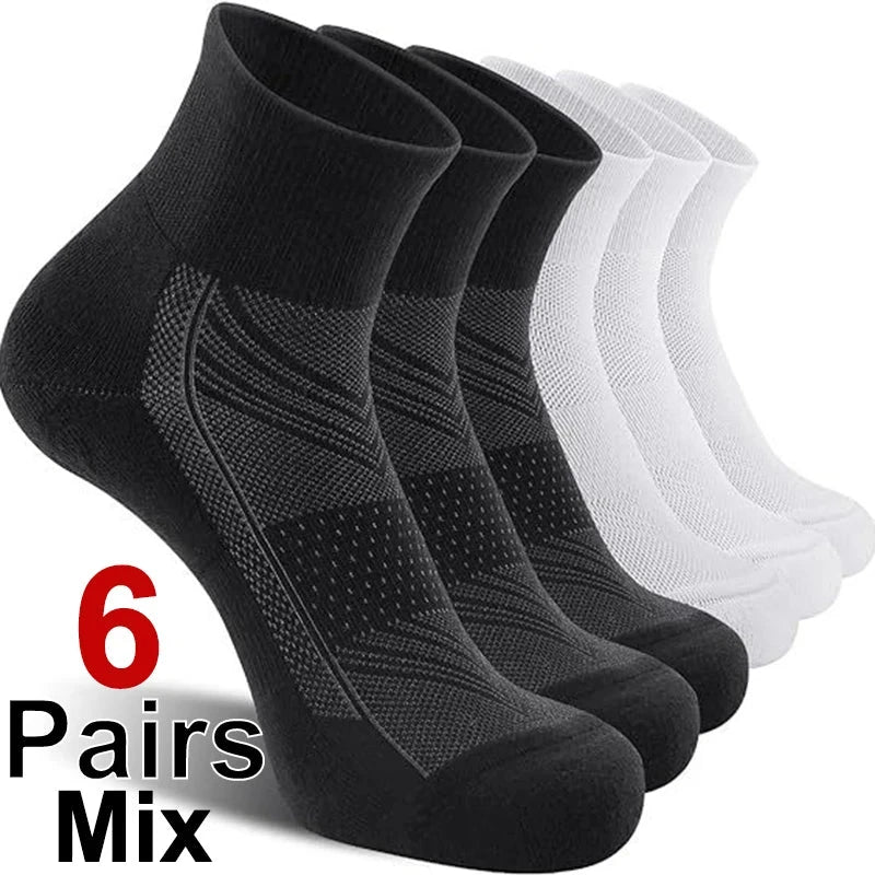 6 Pairs Men Running Sports Socks Comfortable Sweat Absorbing Breathable Cushioning Shock-Absorbing Basketball Sports Casual Sock GlowCart