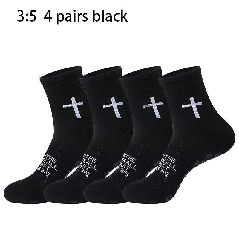 4 Pairs Christian socks Prayer socks Birthday Gifts ,Cross Grip Soccer Socks - Anti-Slip Grips Sports Sock with Bible GlowCart