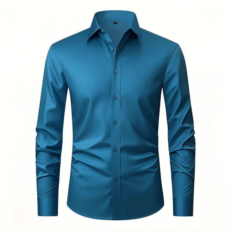 US EU Size XXL Mens Business Shirt Long Sleeve Solid Color GlowCart
