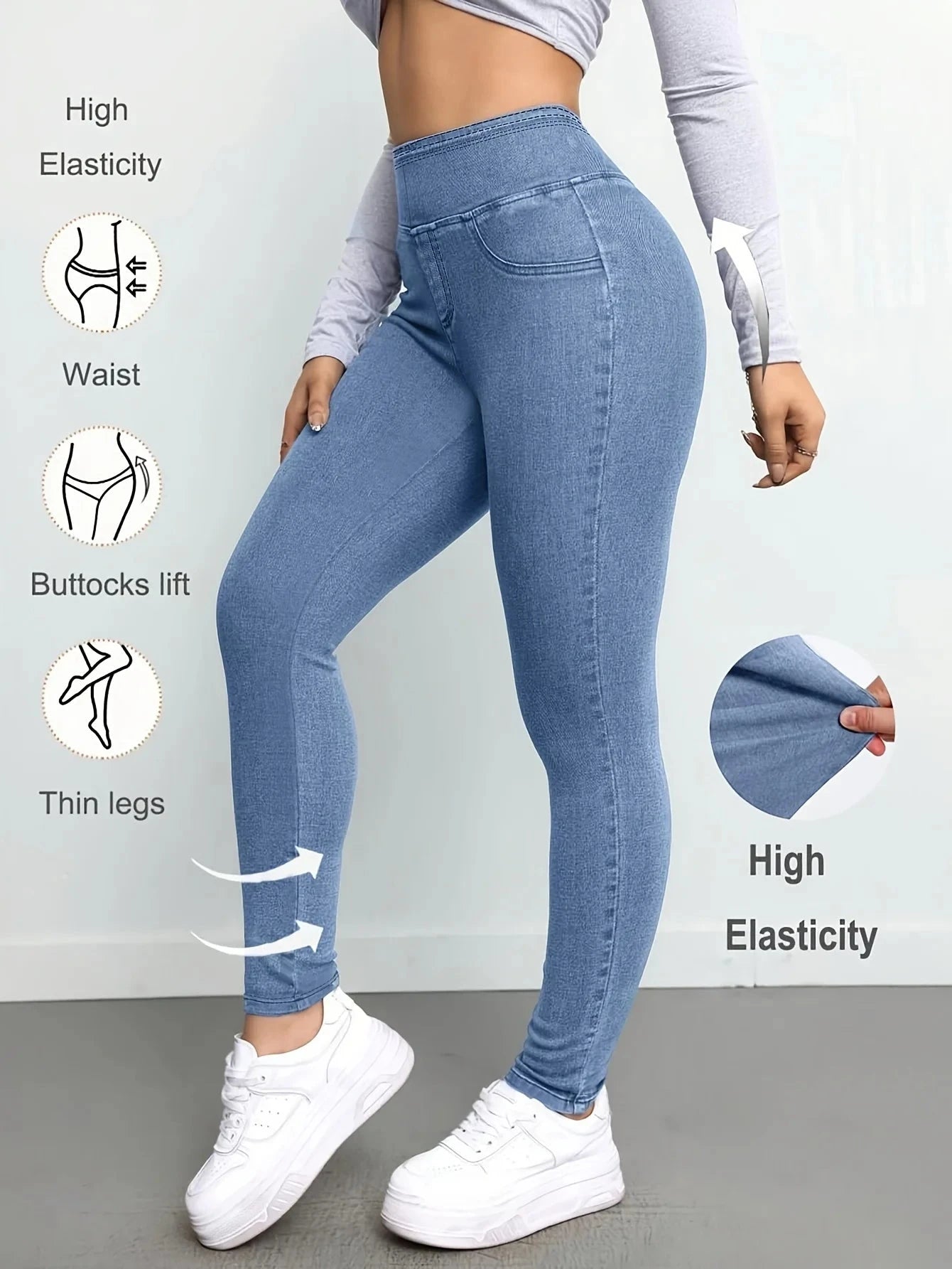 Women's Slim Fit Autumn Leggings with Full Length Denim-Look GlowCart