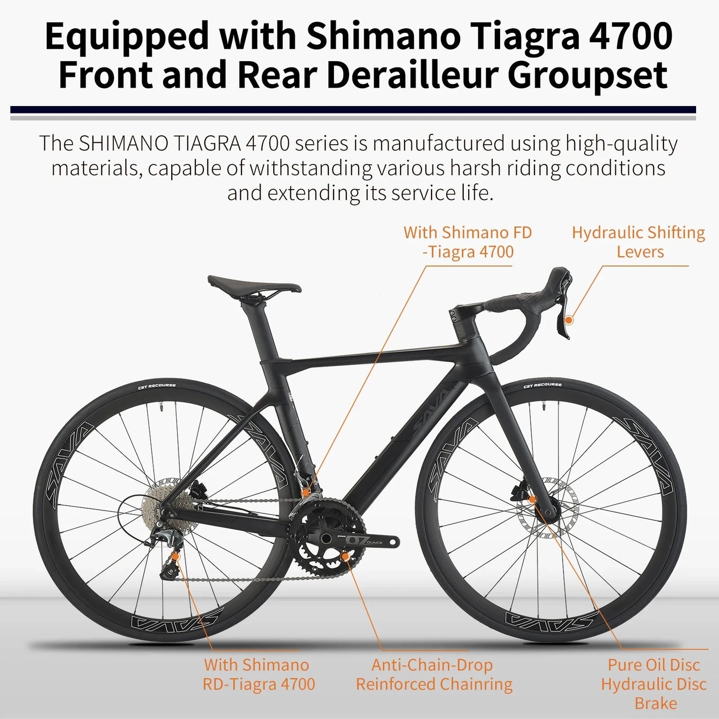 SAVA A4 Carbon Fiber Road Bike, 700C Adult Racing Bike, Equipped With SHIMANO TIAGRA R4700, 20-Speed Groupset GlowCart