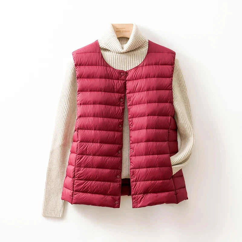 New Women's Collarless Down Liner Vest V-Neck Lightweight GlowCart