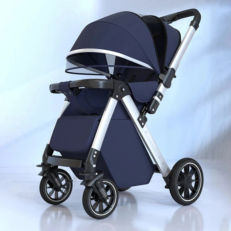 Luxury Baby Stroller Can Sit and Lie Down High Landscape Lightweight One Button Folding Two-way Push Four Wheel Shock Absorption GlowCart