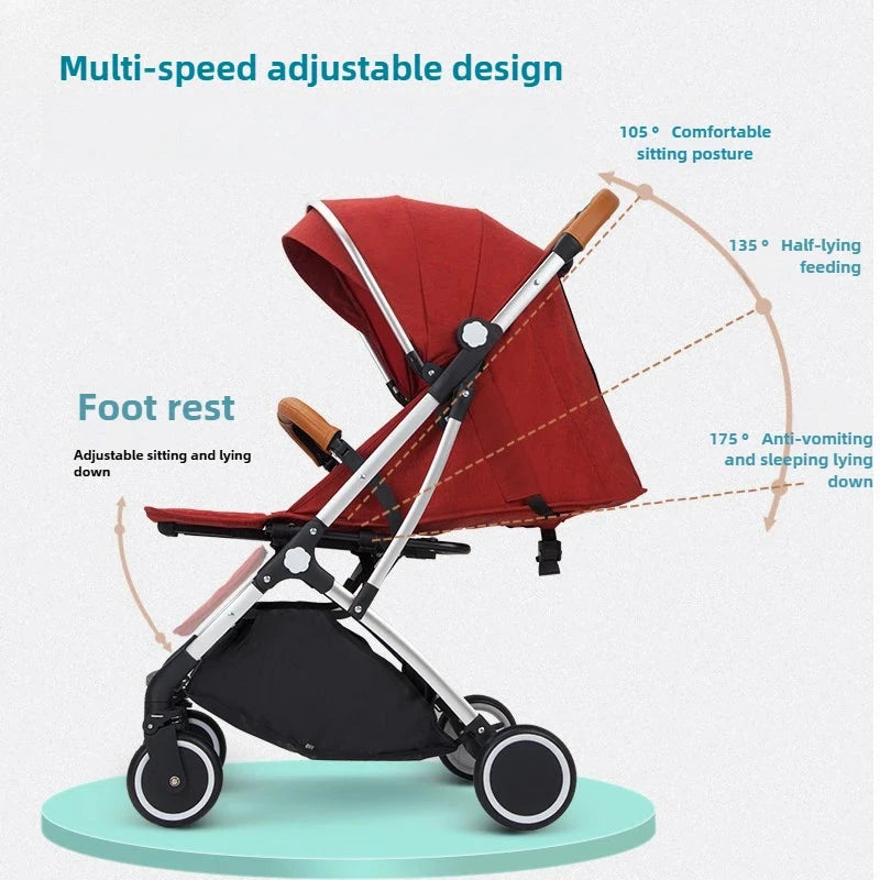 2025 New Baby Stroller, Can Sit or Lie Down, Ultra-light Trolley-type Folding Four-wheel Shock-absorbing Children's Stroller GlowCart