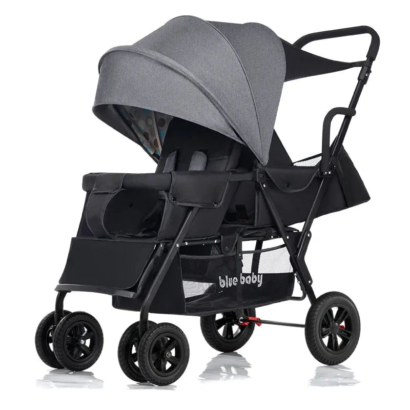 Baby Twin Stroller Removable Rear Seat 0-7 Years Old Double stroller One-key Folding Four-wheel Anti-skid Shock Absorption GlowCart