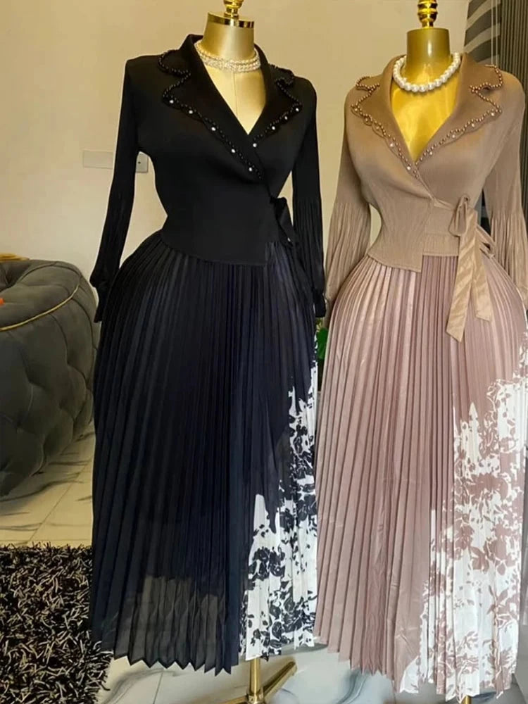 EGRM 2025 Spring New Pleated A-line Dress elegant Suit GlowCart