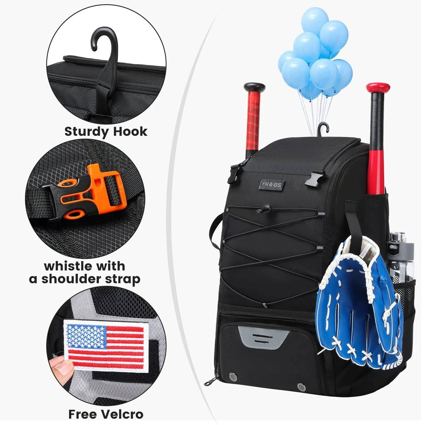 Baseball Equipment Bag Baseball Backpack with Shoe GlowCart