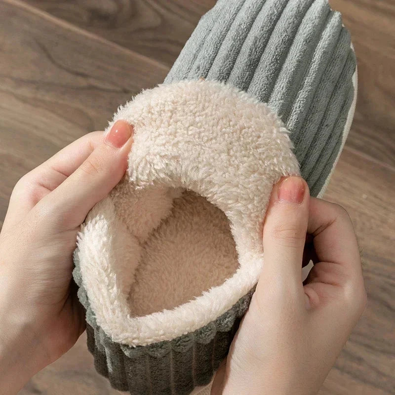 Winter Couple Style Concise Solid Color Wrap Heels Plush Slippers Non-slip Warm Flip Flops Women Men Home Casual Cotton Shoes GlowCart