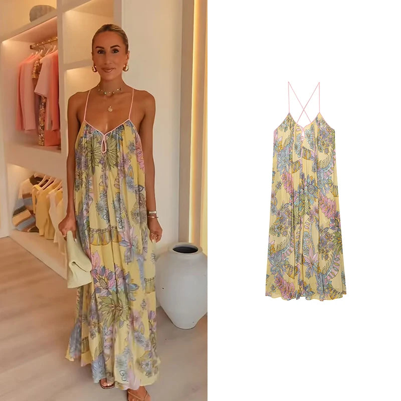 Summer Dress Women's 2025 New Fashion Print Loose V-neck