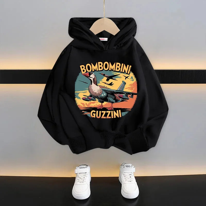 Italian Brainrot Kids Hoodie Funny Cartoon Graphic Thin Sweatshirts Tung Tungtung Sahur Casuals Long Sleeves Tops Boys Clothes GlowCart