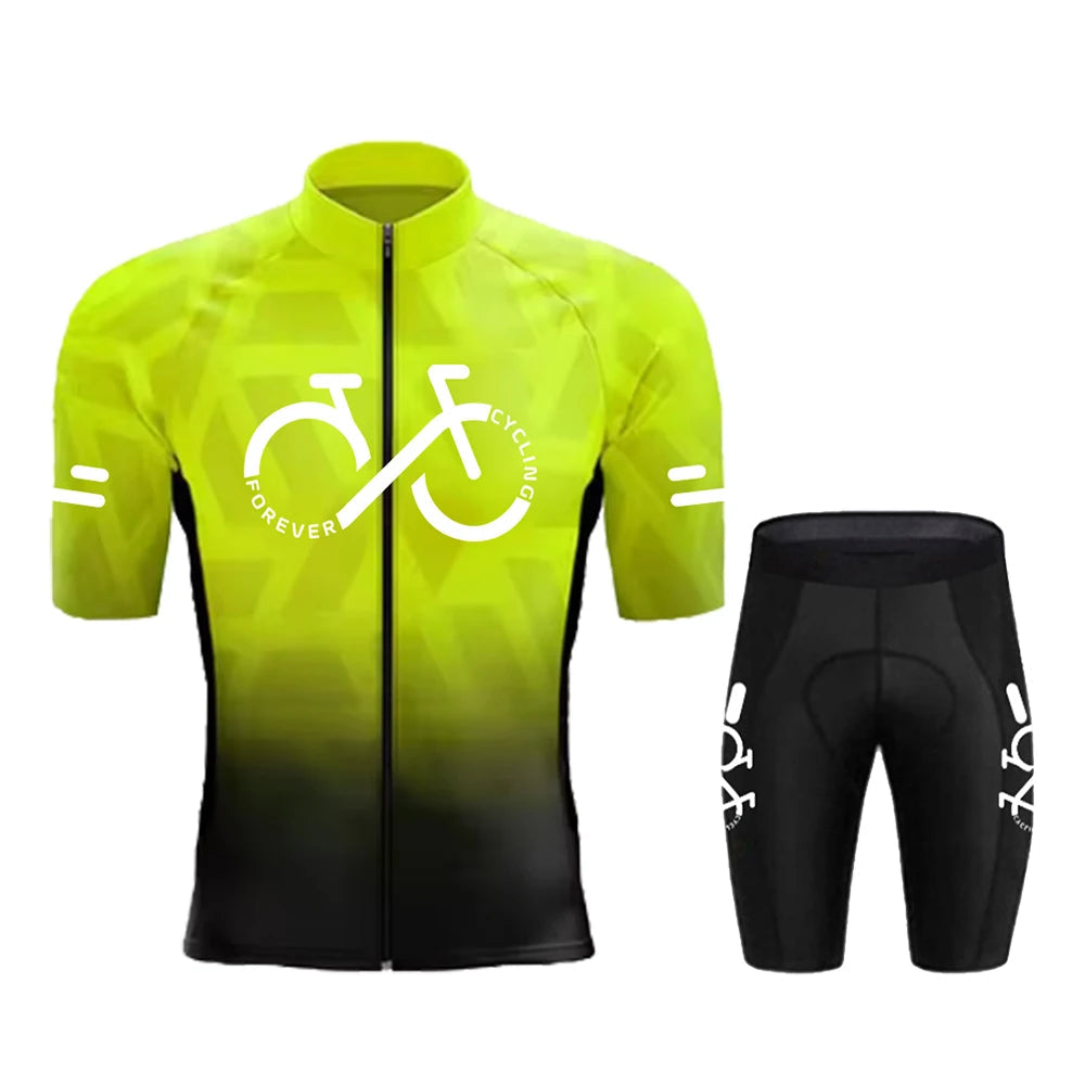 Cycling Jersey Set 2025 Summer Ropa Ciclismo Men's Short Sleeve Bicycle Cycling Clothing Gradient Color Breathable MTB Bike Wear GlowCart