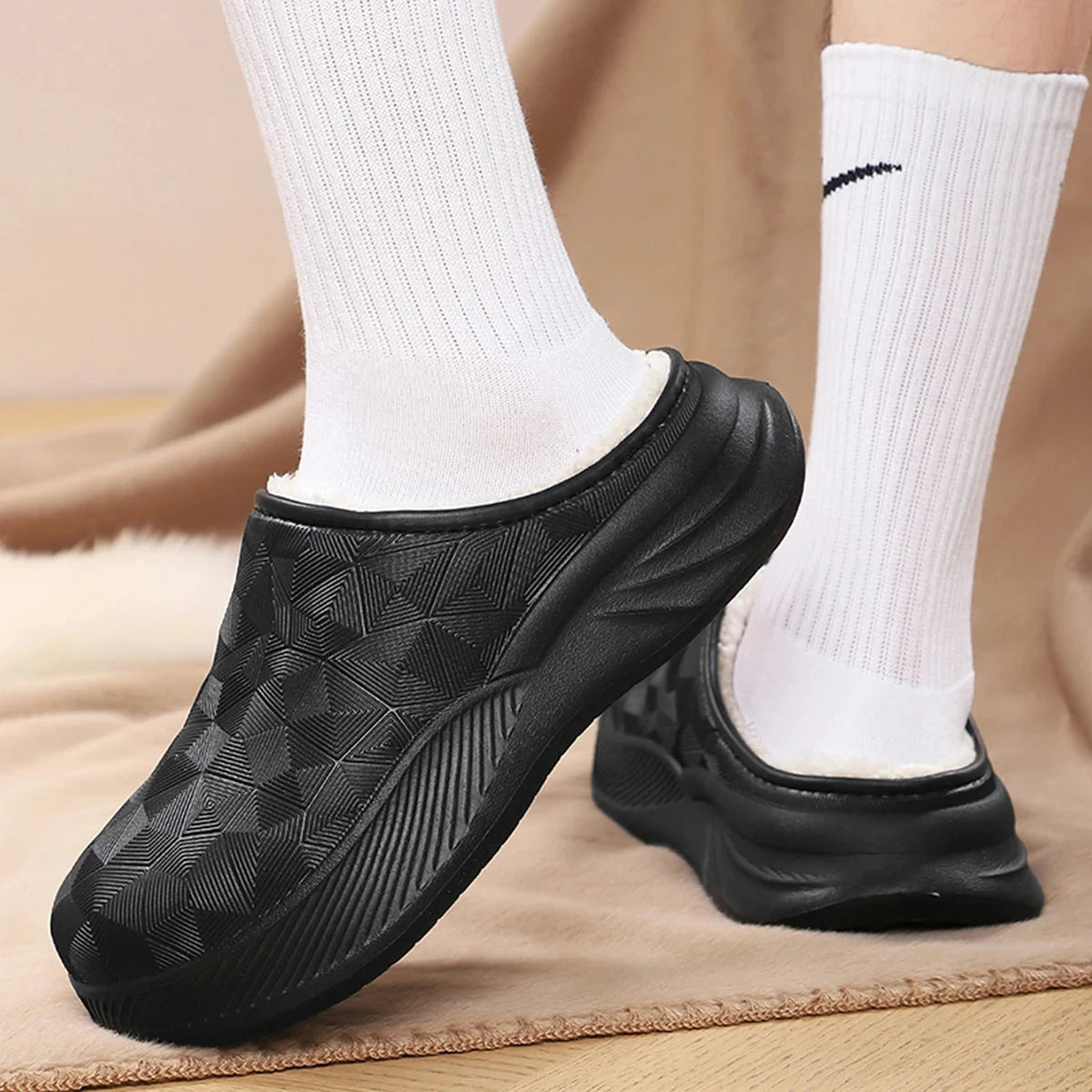 Thick Sole Home Indoor Outside Men And Women Couples waterproof Winter Household Warm Fluffy Slippers Plush Cotton Shoes Ladies GlowCart