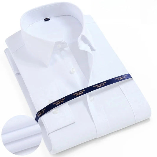 Men Shirt Long Sleeve Solid Basic Formal Dress Shirts GlowCart