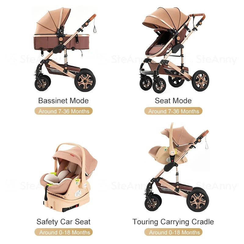 3 in 1 Baby Stroller,Baby Travel System,Baby Carriage 3in1 with Isofix Base,Foldable Newborn Pram,Reversible Standard Stroller GlowCart