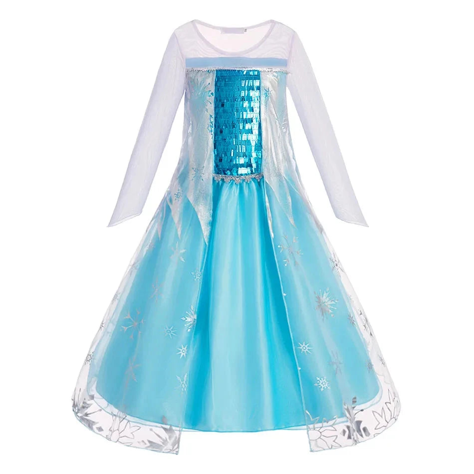 Princess Dress for Girls Elsa Anna Cosplay Costume Kids Jasmine Belle Cinderella Aurora Halloween Christmas Party Elegant Dress GlowCart