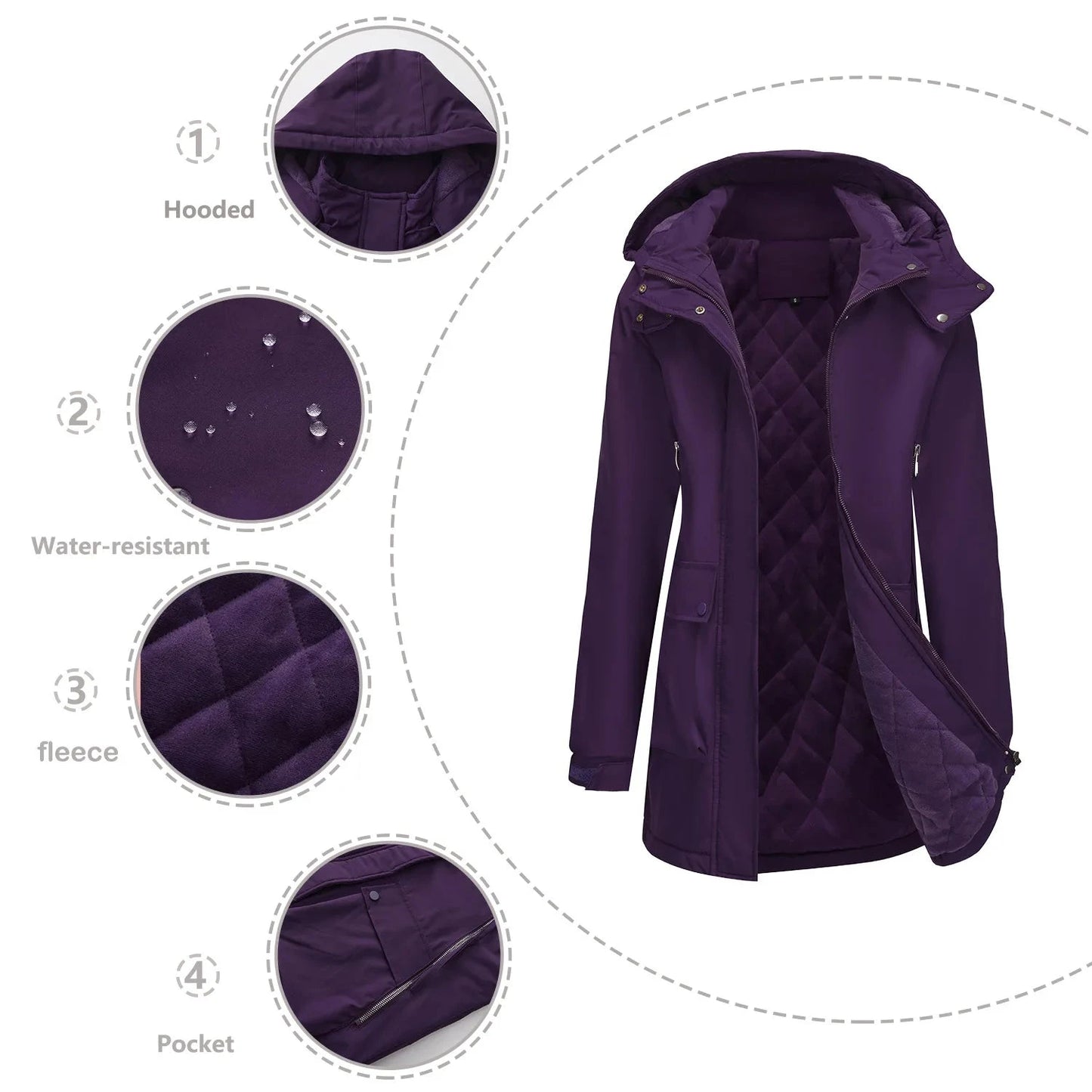 Women's Winter Jacket Coat Detachable Cap Fleece Down Parka GlowCart