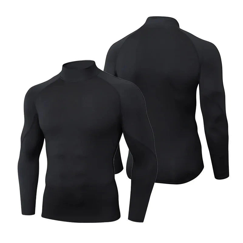 Men's High neck Long Sleeve Compression Shirts Cool Dry Sun Protection Sports Tights Undershirts Running Gym Tops GlowCart