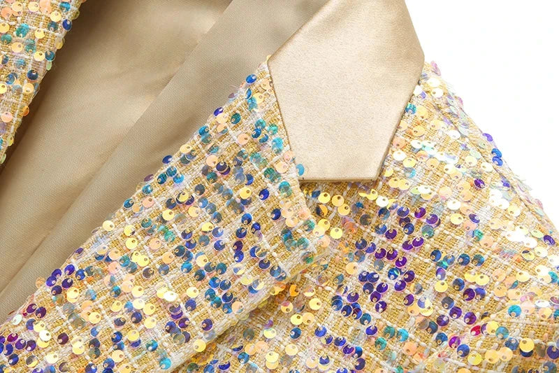 Fashion Men Luxury Sequin Suit 2 Piece Gold Trend Singer GlowCart