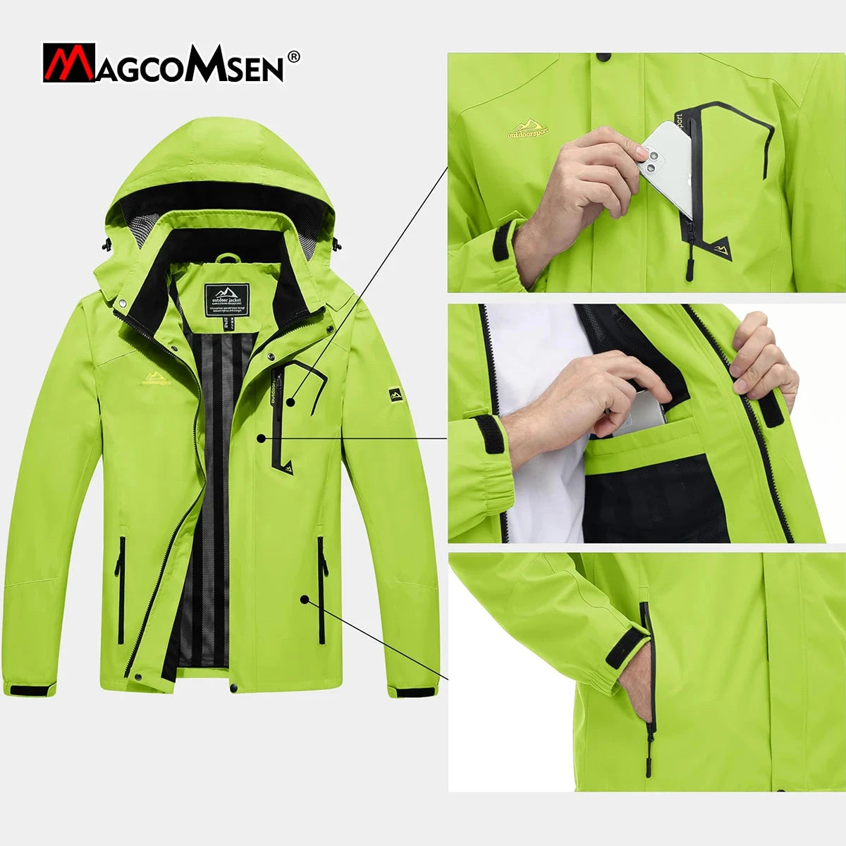 MAGCOMSEN Lightweight Jackets Mens Mesh Lined Rain Jackets GlowCart