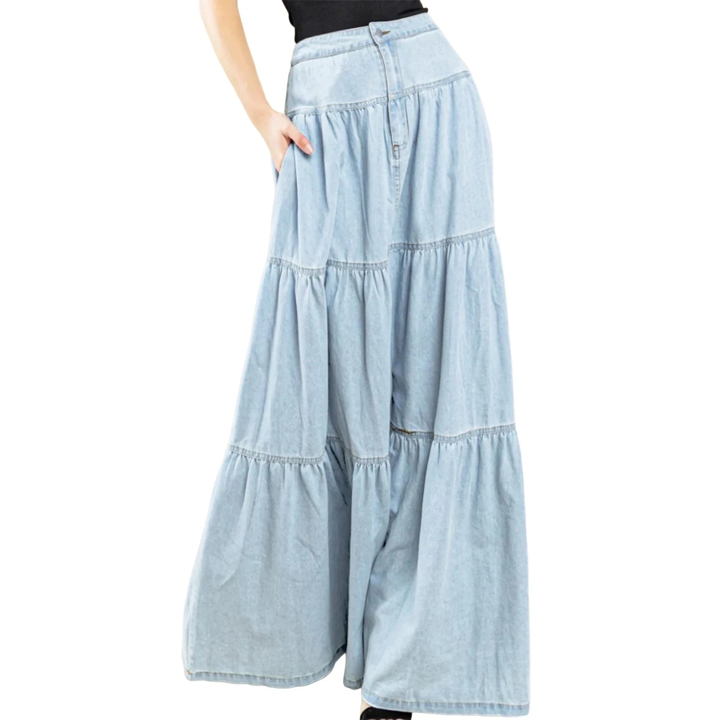 2025 New Fashion Women's Denim Long Skirt Stylish Solid High Waist A-Line Jean Skirt for Summer & Spring GlowCart
