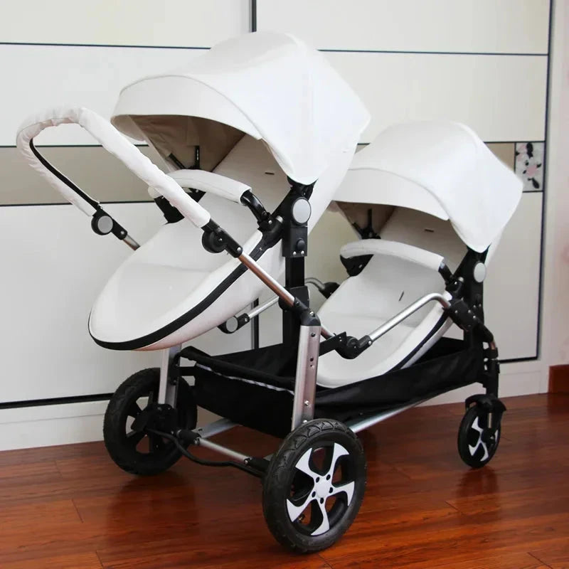 NEW Twins baby stroller 2 in 1 foldable two children PU leather waterproof stroller Double baby carriage twin strollers for 2 GlowCart