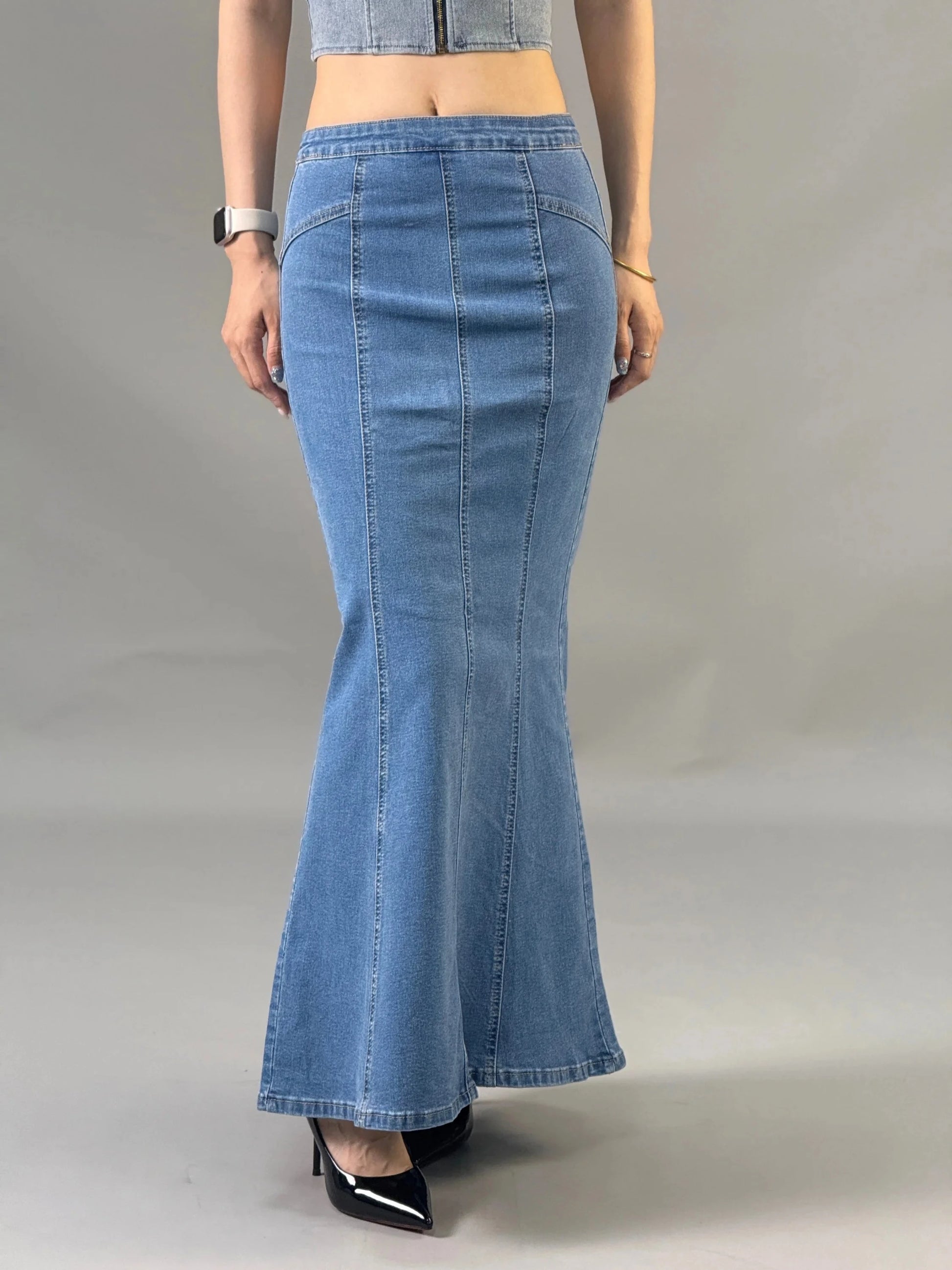 Hot girl high waisted denim fish tail hip hugging skirt for women in 2025 summer new design long dress style GlowCart