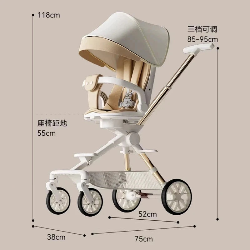 High Landscape Stroller Lightweight Folding Can Sit and Lie Down with Dinner Plate Oversized Storage Pocket Baby Stroller GlowCart