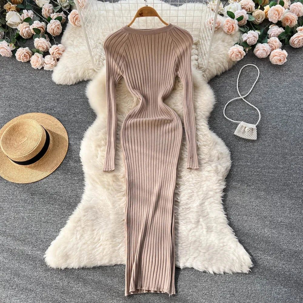 SINGREINY Winter Women Knit Maxi Dress O Neck Autumn Long GlowCart