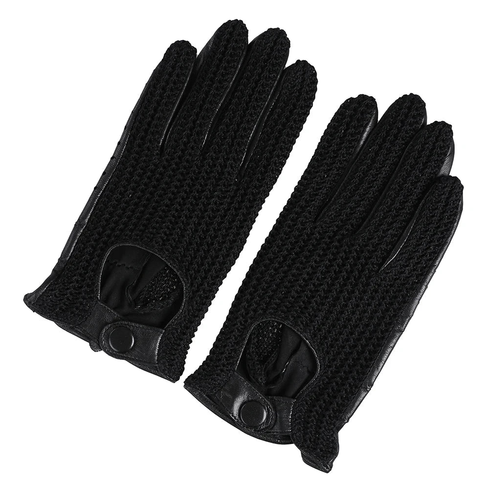 Men's Genuine Leather Driving Gloves motorcycle Fingerless Glove Sheepskin With Cotton Crochet GlowCart