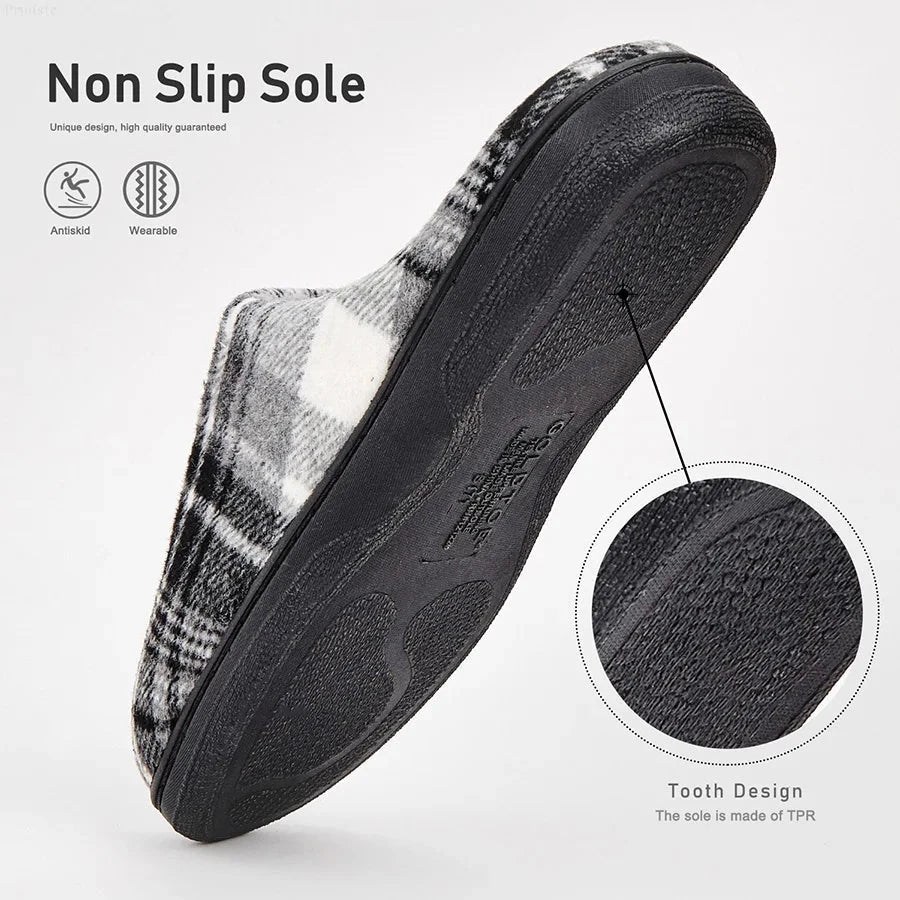 men's house slippers plaid furry comfy memory foam casual GlowCart