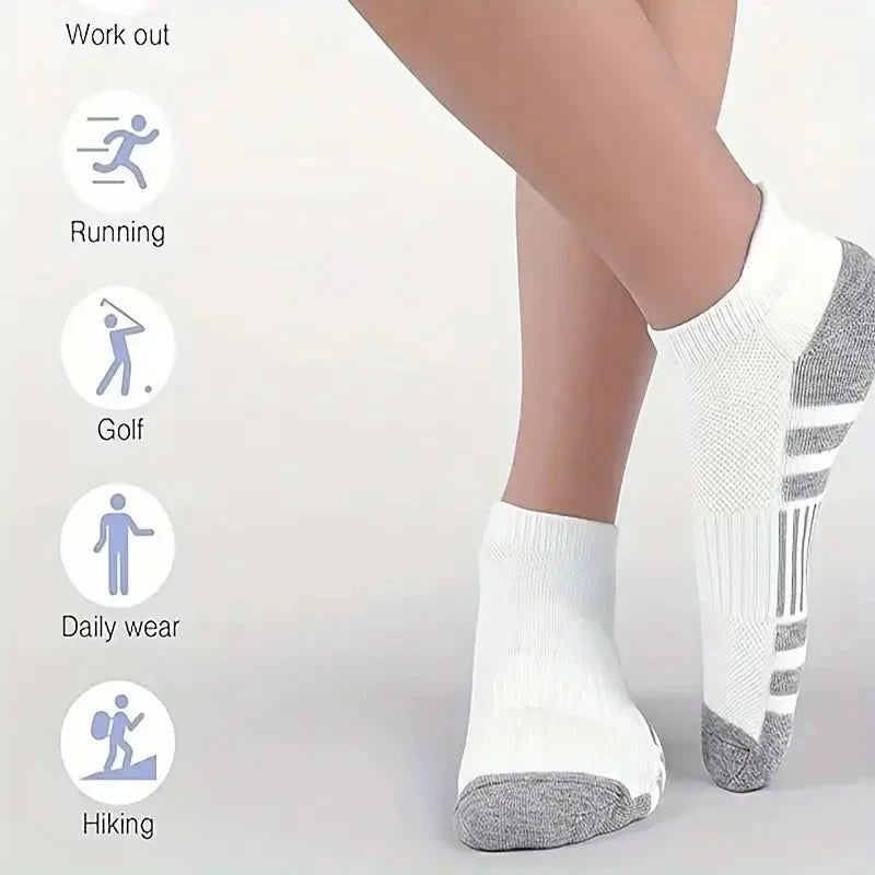 12Pairs Men Black White Grey Towel Bottom Sweat Absorbent Anti Odor Breathable Non Slip Ear Loop Short Socks For Running Sport GlowCart