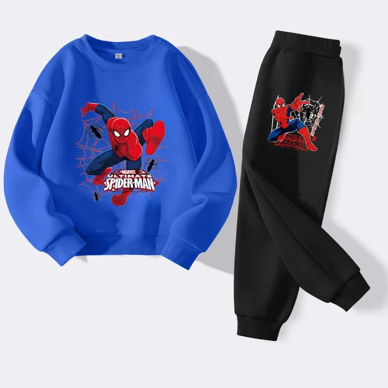 Disney Boys Casual Hoodies Sets Cartoon Spider-Man Printed Children's Pullover Long Pant Two Piece Suit Autumn Kids Sweatsuit GlowCart