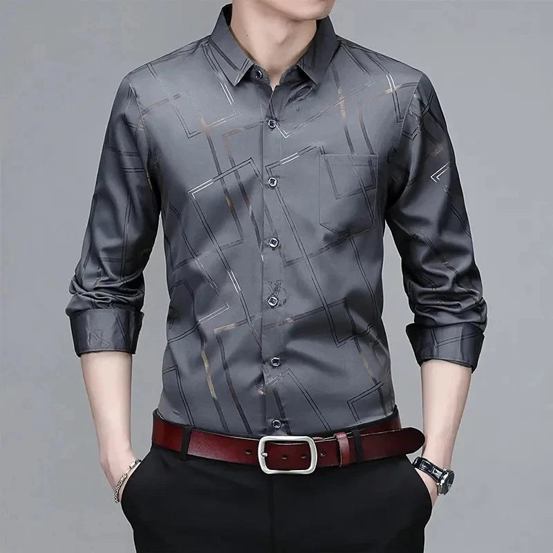 Men's Casual and Fashionable Long Sleeved Printed Shirt, Non GlowCart