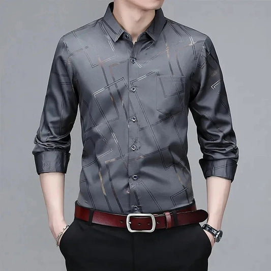 Men's Casual and Fashionable Long Sleeved Printed Shirt, Non GlowCart