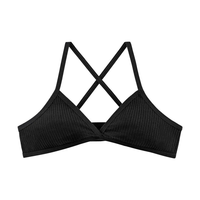 Women Sports Bra Comfort Cotton Bras For Women Thin French Style Bralette Sexy Deep V Triangle Cup Cross Tank Top Bra Yoga Gym GlowCart