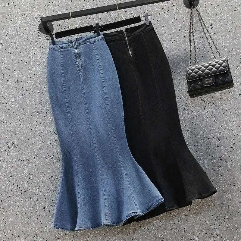 Rimocy High Waist Mermaid Denim Skirt Women Summer Trumpet Split Long Skirts Woman Korean Style Hip-Wrap Flare Middle Skirt GlowCart