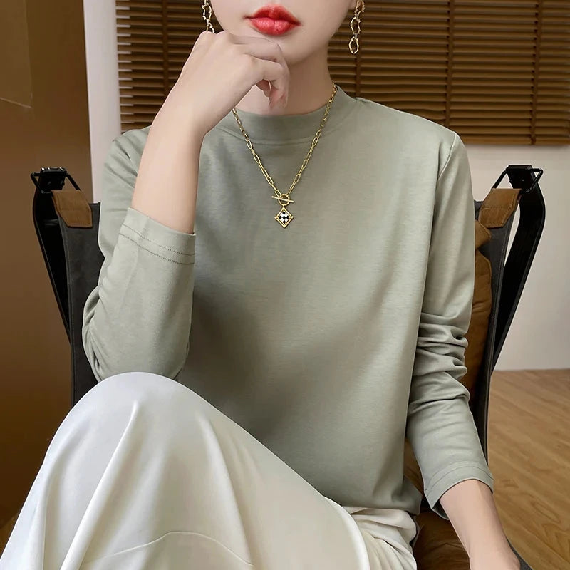 Spring and Autumn Half-high-necked Women's Long-Sleeved GlowCart