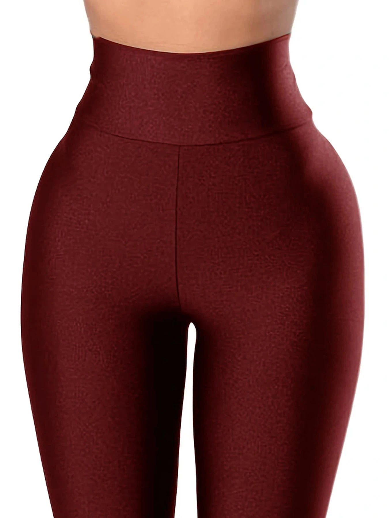 European-style Wine-red Glossy Leggings High-waisted Solid GlowCart
