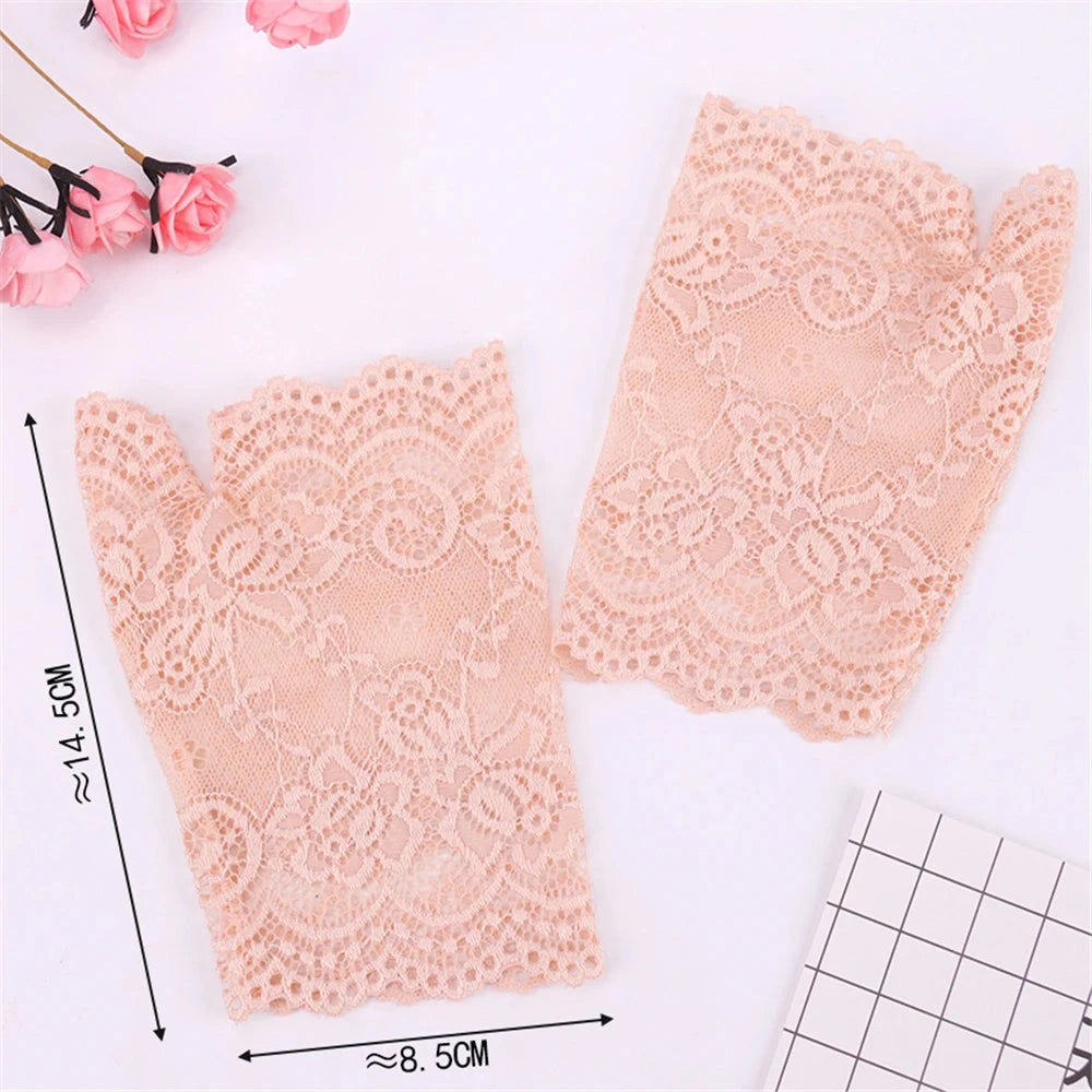 Women Short Lace Hollow-Out Fingerless Gloves Sun Protection GlowCart